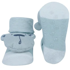 Baby Moo Bear 3D Rattle Anti-Skid Socks Booties Pack of 2 - Beige, Green