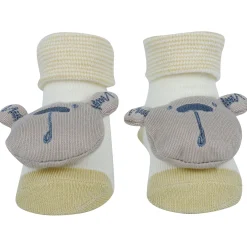 Baby Moo Bear 3D Rattle Anti-Skid Socks Booties Pack of 3 - Blue, Yellow