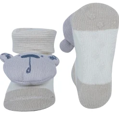 Baby Moo Bear 3D Rattle Anti-Skid Socks Booties Pack of 2 - Beige, Green