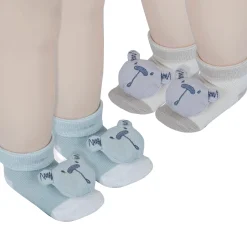 Baby Moo Bear 3D Rattle Anti-Skid Socks Booties Pack of 2 - Beige, Green