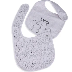 Baby Moo Bear Hug Cotton 2 Pack Buttoned Feeding Bibs - Grey