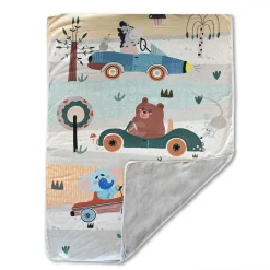 Baby Moo Bear in Car Velvet And Fur XL Blanket - Yellow