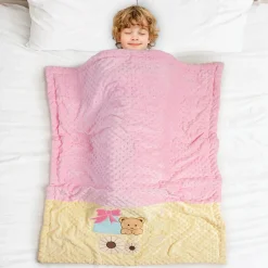 Baby Moo Bear in Pram Plush Cotton All Season Nursery Blanket - Pink