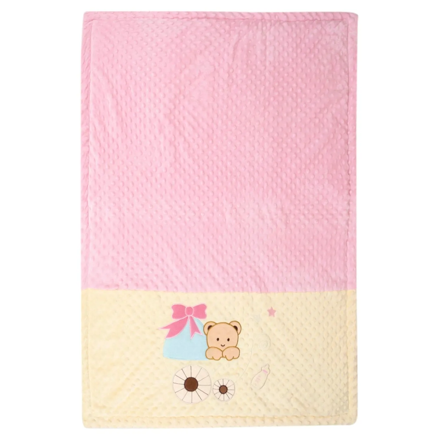 Baby Moo Bear in Pram Plush Cotton All Season Nursery Blanket - Pink
