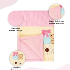 Baby Moo Bear in Pram Plush Cotton All Season Nursery Blanket - Pink