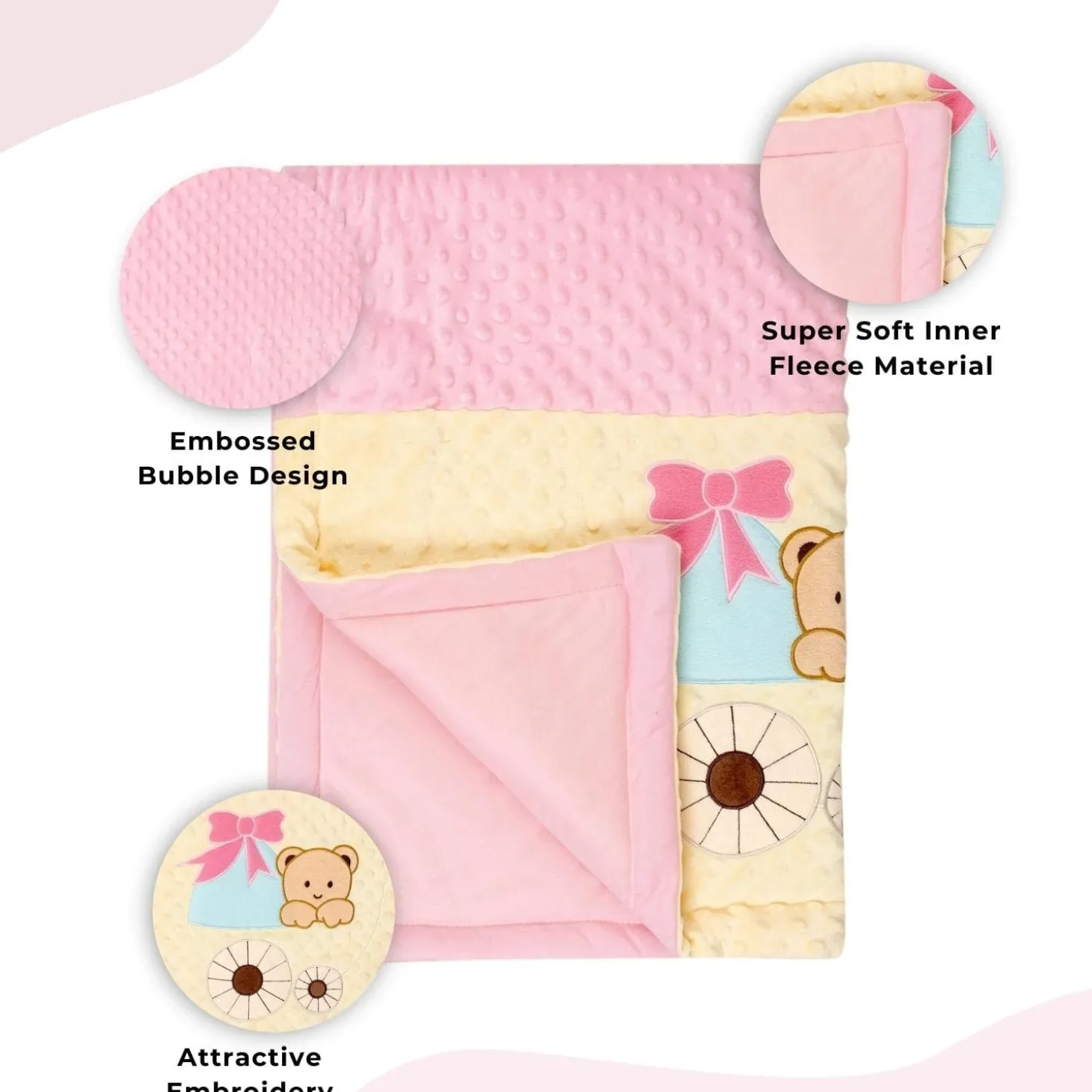 Baby Moo Bear in Pram Plush Cotton All Season Nursery Blanket - Pink