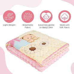 Baby Moo Bear in Pram Plush Cotton All Season Nursery Blanket - Pink