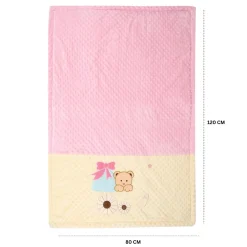 Baby Moo Bear in Pram Plush Cotton All Season Nursery Blanket - Pink