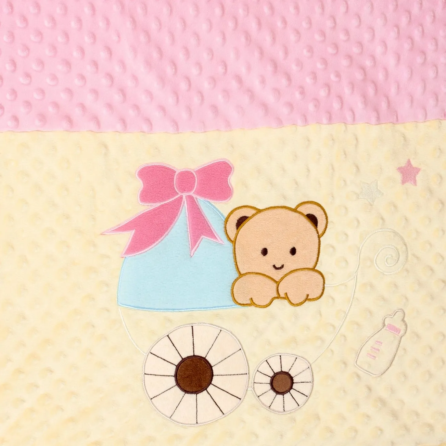 Baby Moo Bear in Pram Plush Cotton All Season Nursery Blanket - Pink