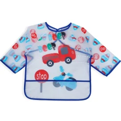 Baby Moo Beep Beep Car Long Sleeves Waterproof Wear Me Bib - Blue