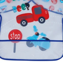Baby Moo Beep Beep Car Long Sleeves Waterproof Wear Me Bib - Blue