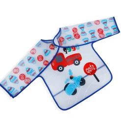 Baby Moo Beep Beep Car Long Sleeves Waterproof Wear Me Bib - Blue