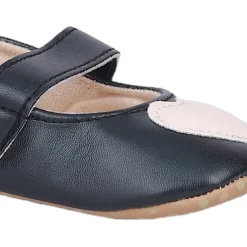 Baby Moo Beige Heart Velcro Strap Anti-Skid Ballerina Booties - Black