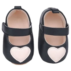 Baby Moo Beige Heart Velcro Strap Anti-Skid Ballerina Booties - Black