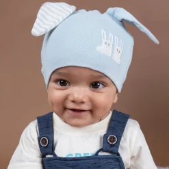 Baby Moo Big Bunny Ears All Season Stretchable Hosiery Warm 3D Beanie Cap - Blue
