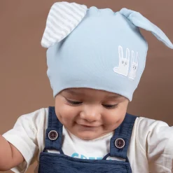 Baby Moo Big Bunny Ears All Season Stretchable Hosiery Warm 3D Beanie Cap - Blue