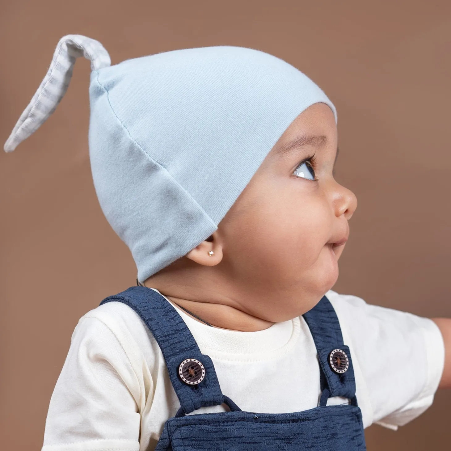 Baby Moo Big Bunny Ears All Season Stretchable Hosiery Warm 3D Beanie Cap - Blue