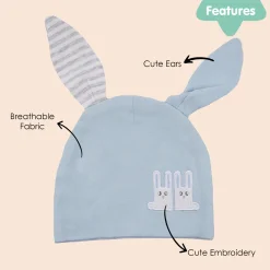 Baby Moo Big Bunny Ears All Season Stretchable Hosiery Warm 3D Beanie Cap - Blue