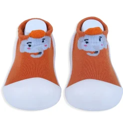 Baby Moo Blushing Elephant Rubber Comfortable Sole Slip-On Sock Shoes - Orange