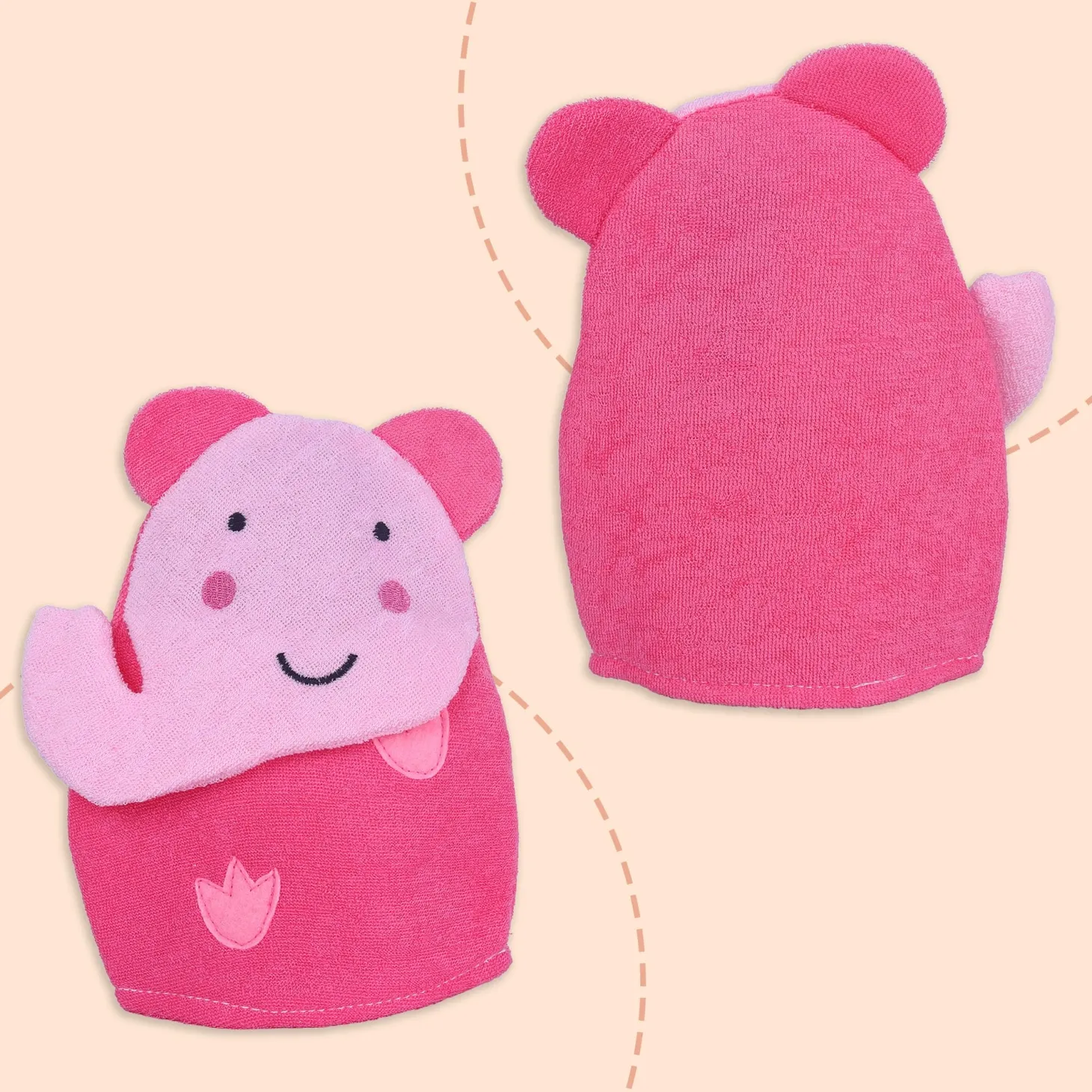 Baby Moo Blushing Elephant Bath Time Fun Hand Puppet Loofah Bath Glove - Pink