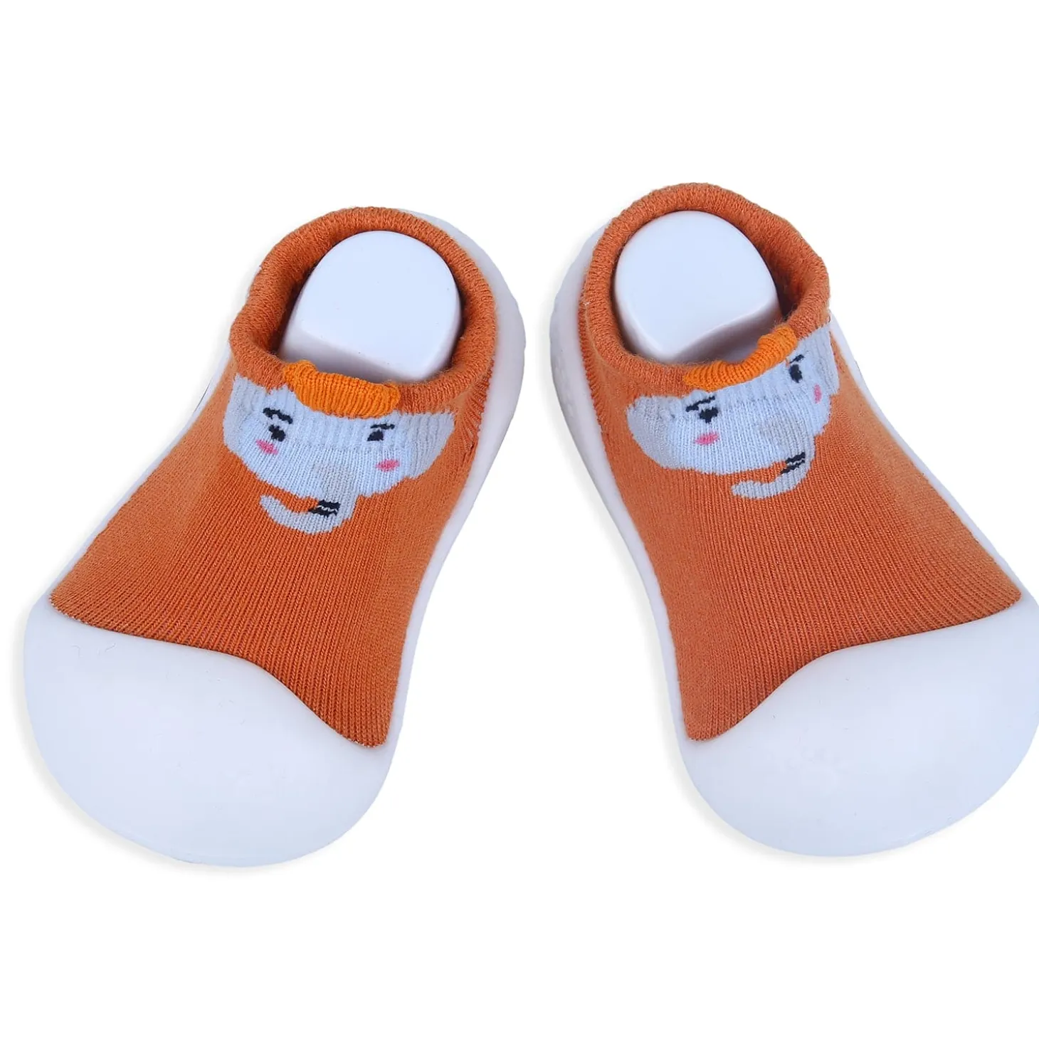 Baby Moo Blushing Elephant Rubber Comfortable Sole Slip-On Sock Shoes - Orange