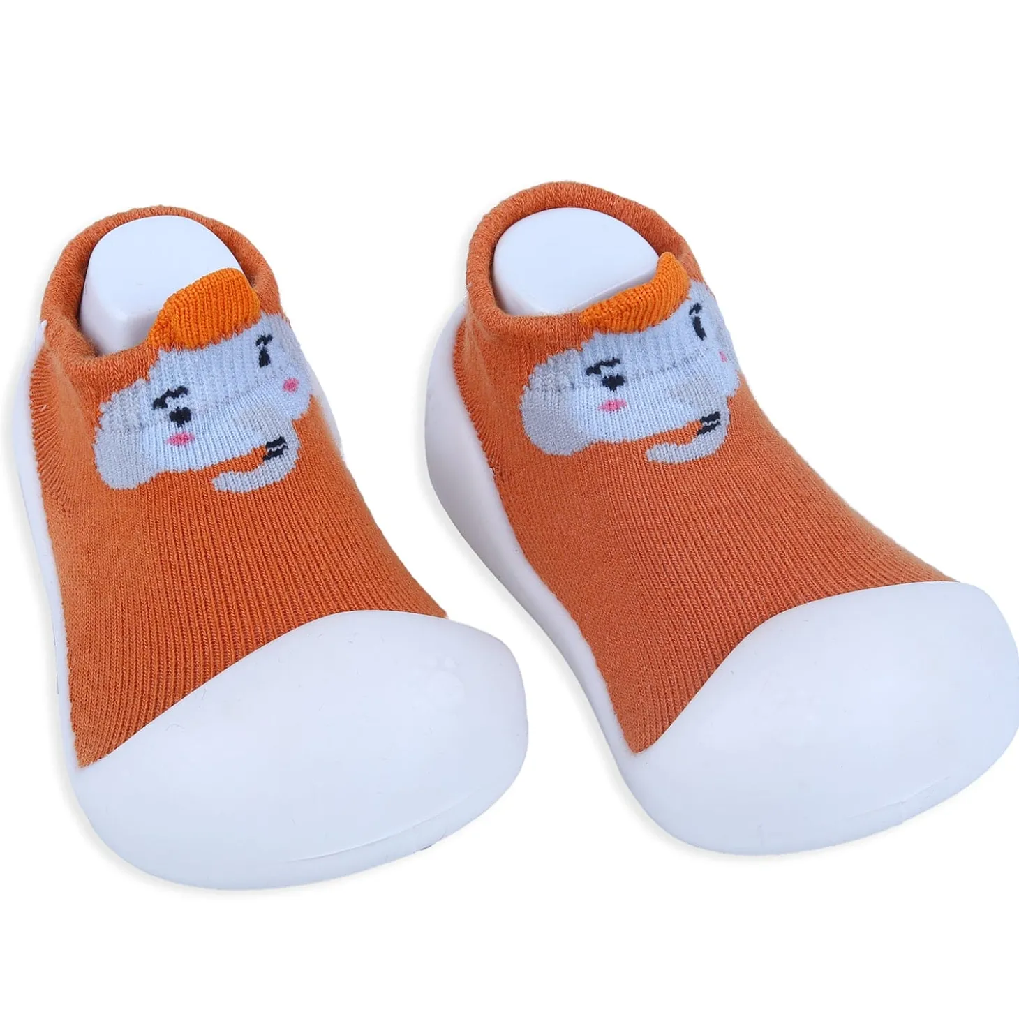 Baby Moo Blushing Elephant Rubber Comfortable Sole Slip-On Sock Shoes - Orange