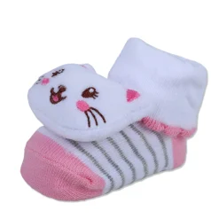 Baby Moo Blushing Kitty Cotton Anti-Skid 3D Socks - White