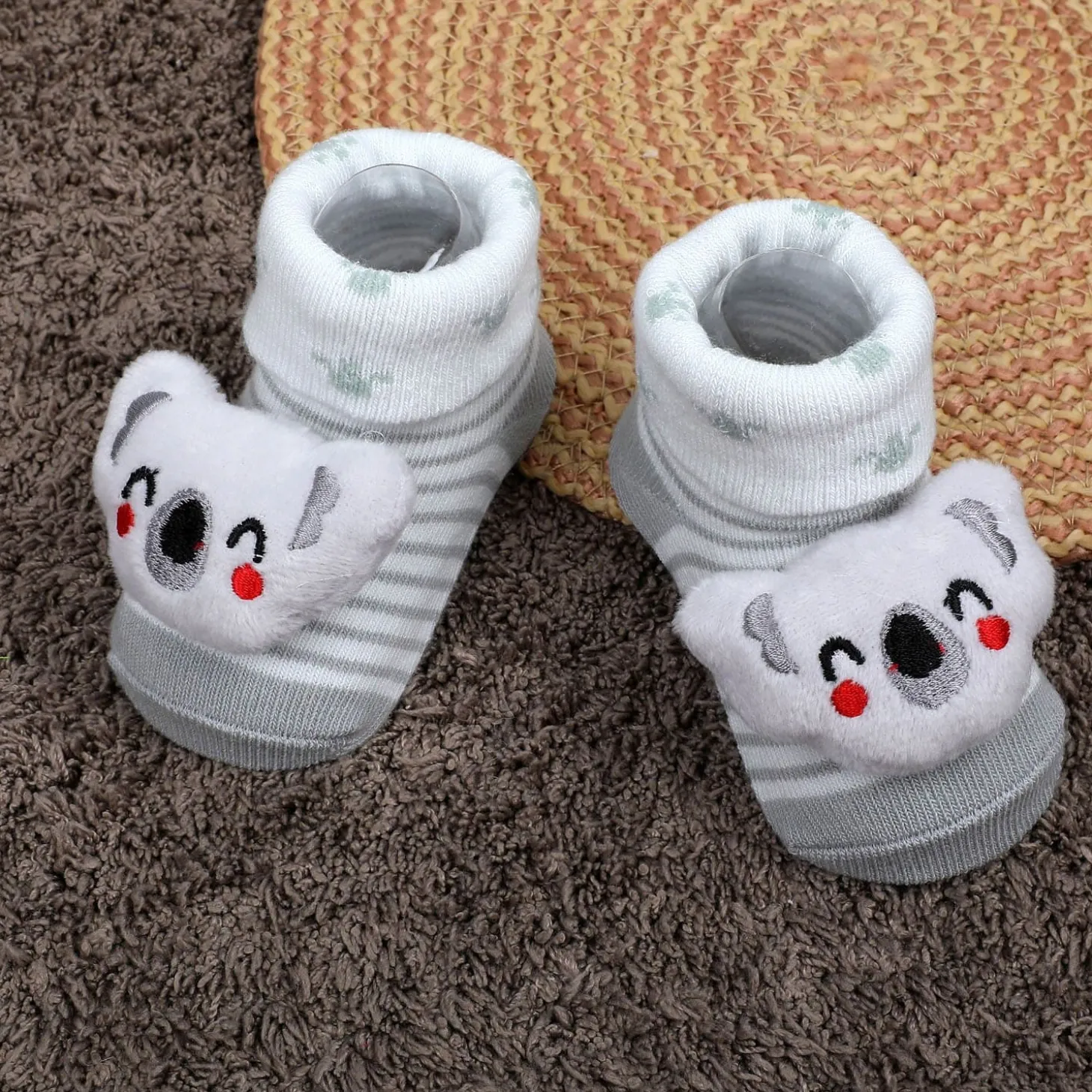 Baby Moo Blushing Koala Cotton Anti-Skid 3D Socks - Grey