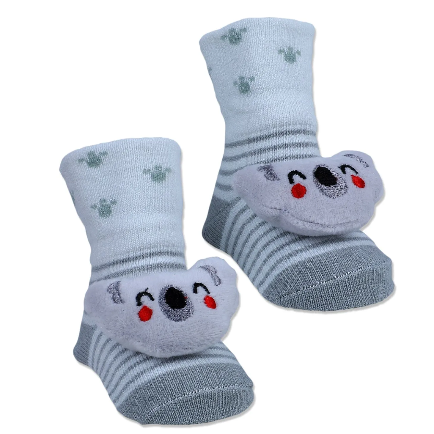 Baby Moo Blushing Koala Cotton Anti-Skid 3D Socks - Grey