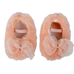 Baby Moo Bow Applique Warm Furry Booties - Peach