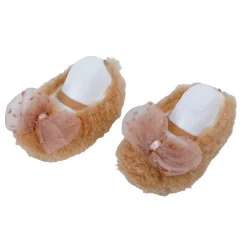 Baby Moo Bow Applique Warm Furry Booties - Brown