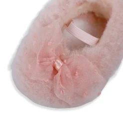 Baby Moo Bow Applique Warm Furry Booties - Pink