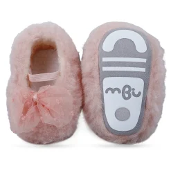 Baby Moo Bow Applique Warm Furry Booties - Pink