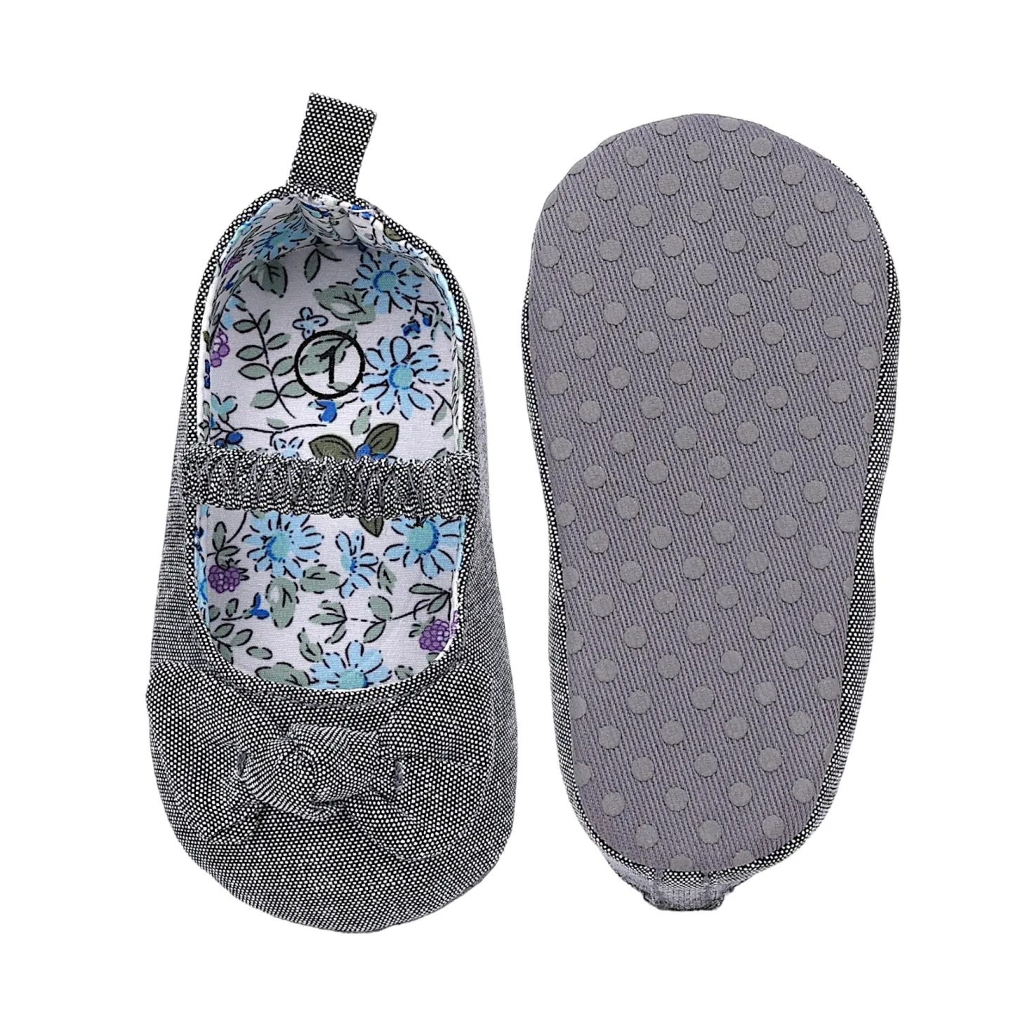 Baby Moo Bow Knot Elastic Strap First Walkers Anti-Skid Ballerina Booties - Grey