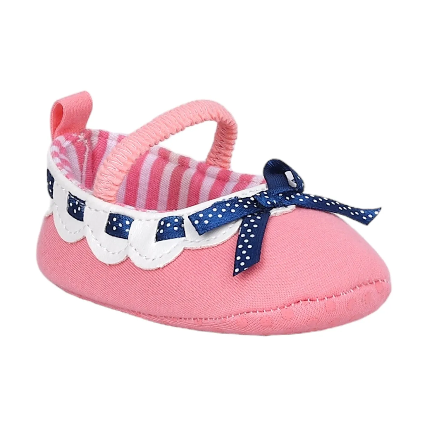 Baby Moo Bow Knot Mary Jane Elastic Strap Anti-Skid Ballerina Booties - Peach