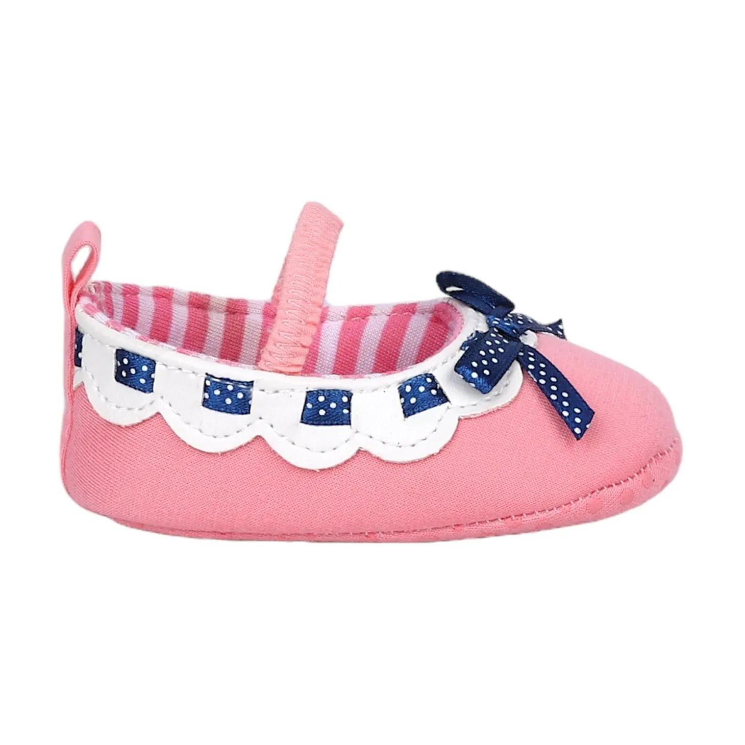 Baby Moo Bow Knot Mary Jane Elastic Strap Anti-Skid Ballerina Booties - Peach