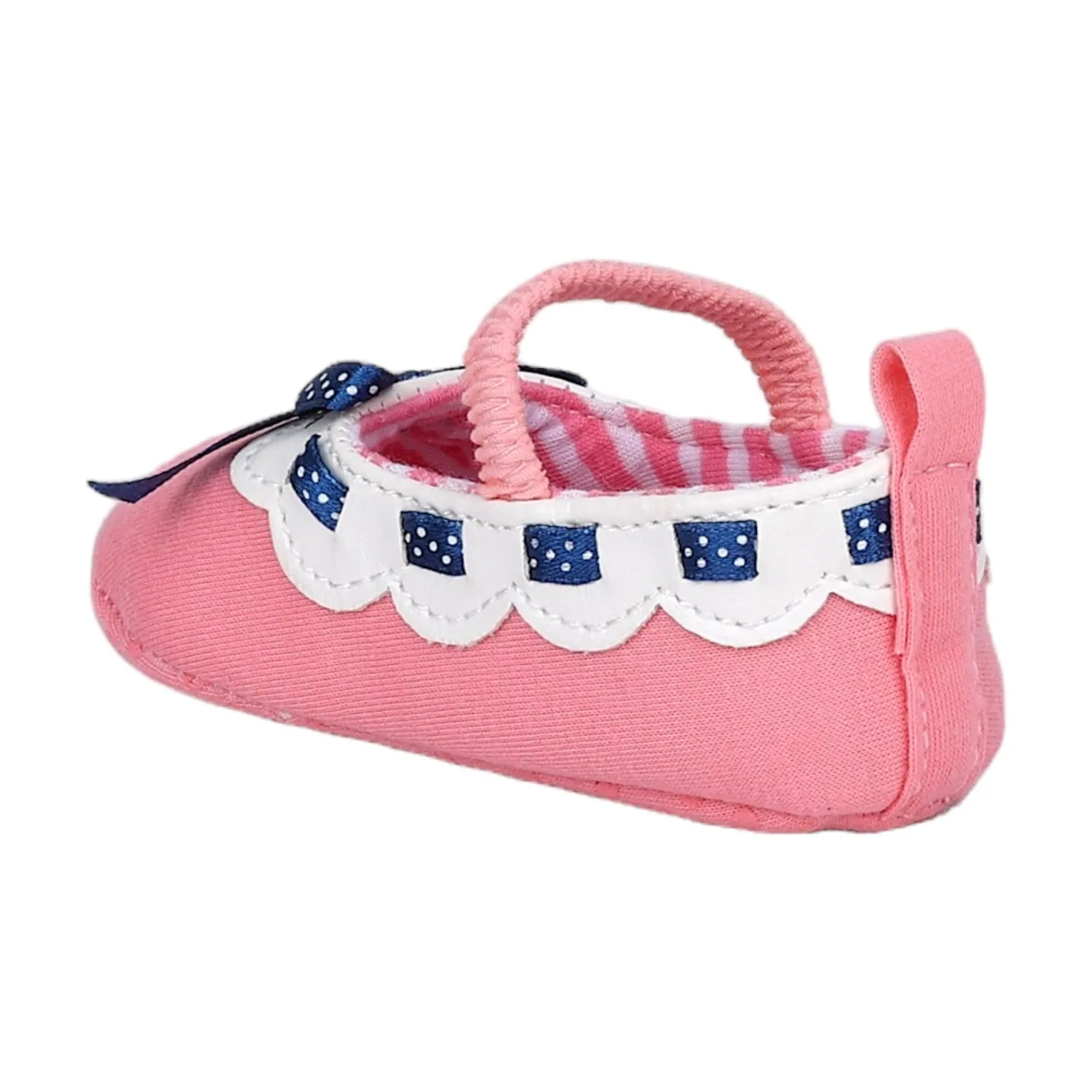 Baby Moo Bow Knot Mary Jane Elastic Strap Anti-Skid Ballerina Booties - Peach
