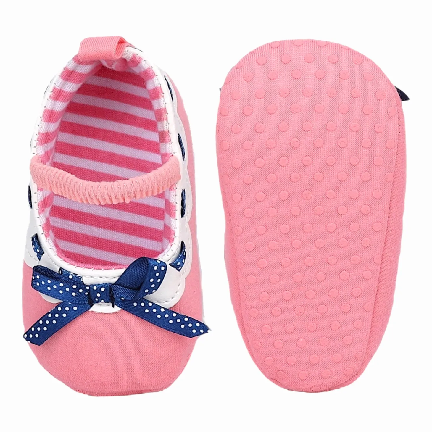 Baby Moo Bow Knot Mary Jane Elastic Strap Anti-Skid Ballerina Booties - Peach
