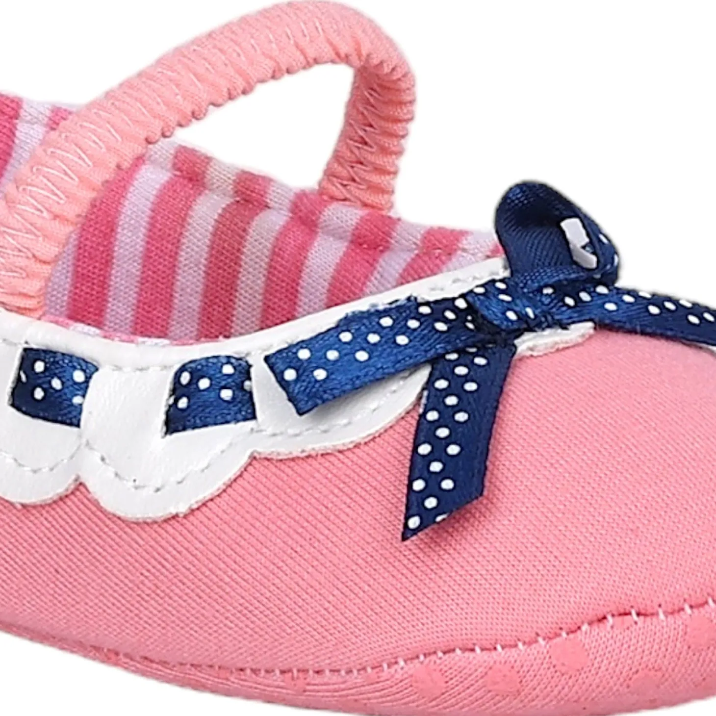 Baby Moo Bow Knot Mary Jane Elastic Strap Anti-Skid Ballerina Booties - Peach
