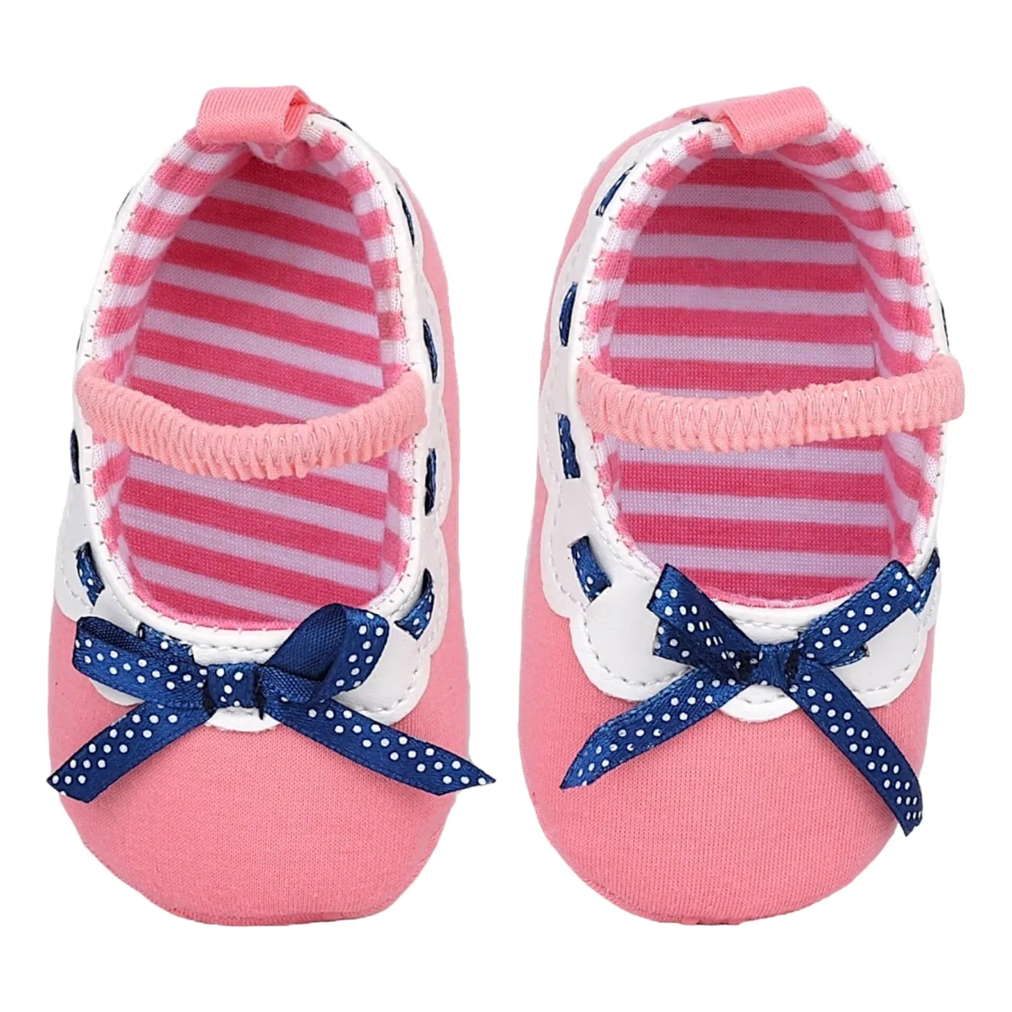 Baby Moo Bow Knot Mary Jane Elastic Strap Anti-Skid Ballerina Booties - Peach