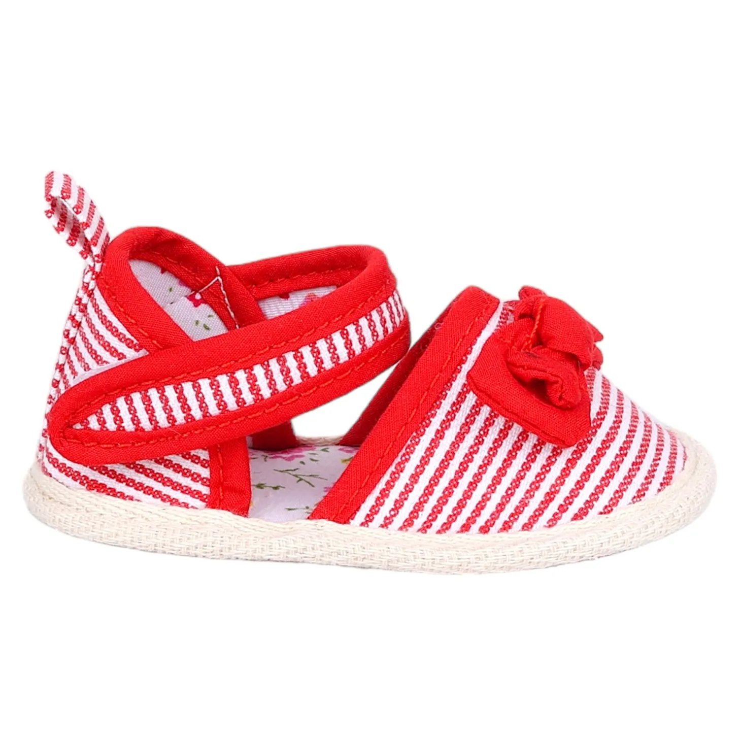 Baby Moo Bow Knot Striped Velcro Straps Anti-Skid Sandals - Red
