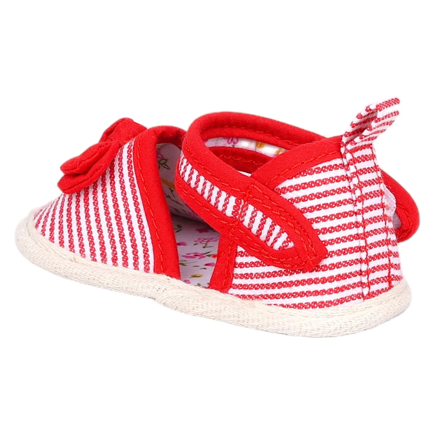 Baby Moo Bow Knot Striped Velcro Straps Anti-Skid Sandals - Red