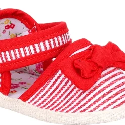 Baby Moo Bow Knot Striped Velcro Straps Anti-Skid Sandals - Red