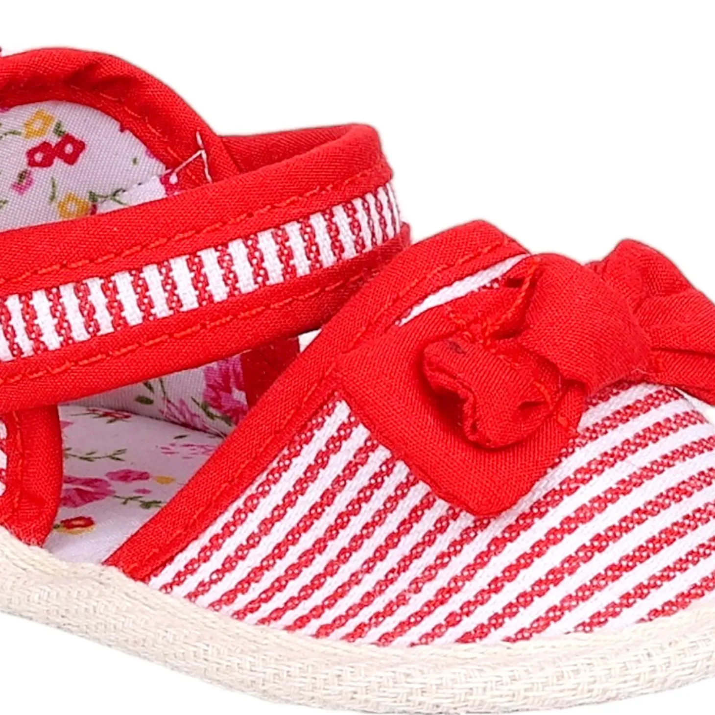 Baby Moo Bow Knot Striped Velcro Straps Anti-Skid Sandals - Red