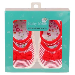 Baby Moo Bow Knot Striped Velcro Straps Anti-Skid Sandals - Red