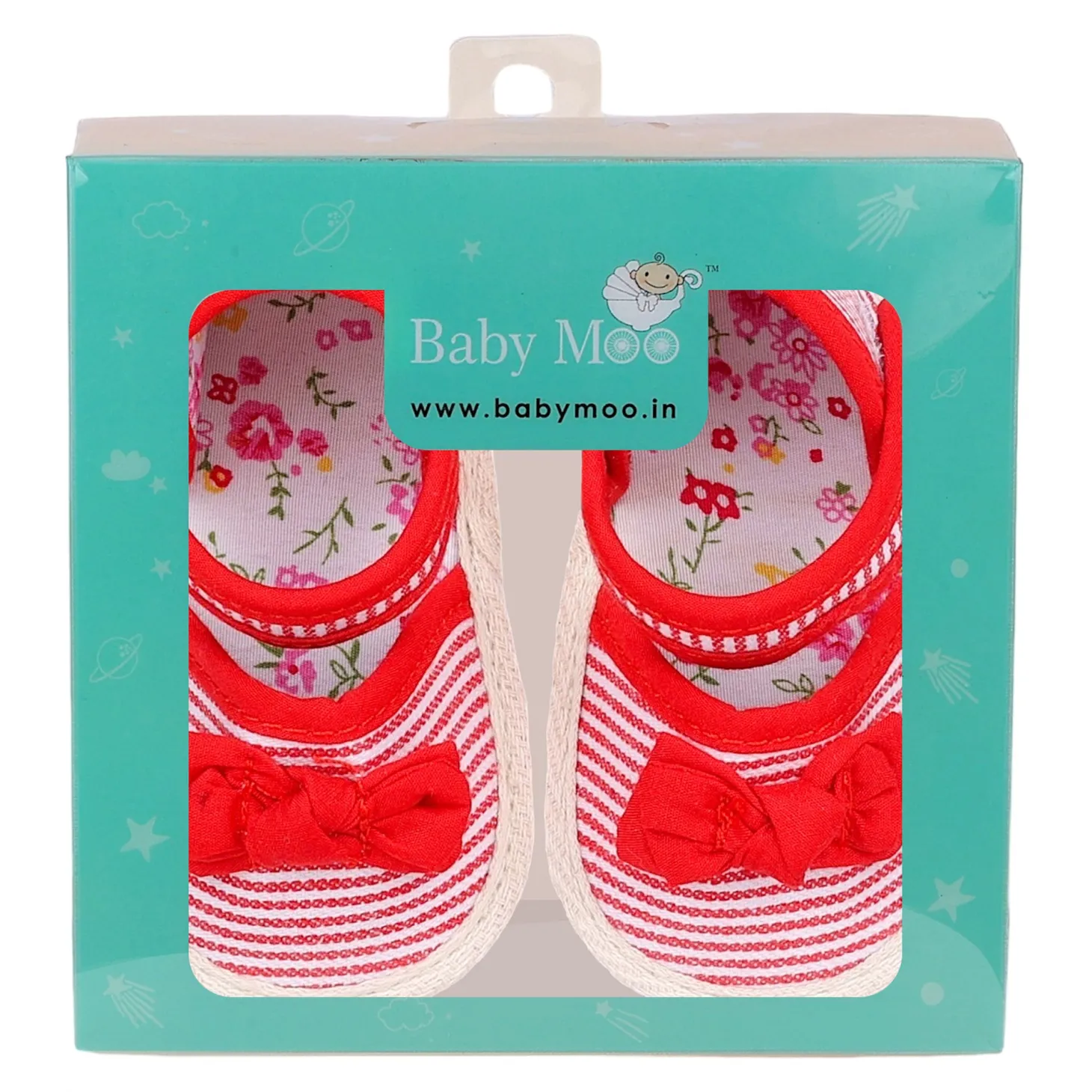 Baby Moo Bow Knot Striped Velcro Straps Anti-Skid Sandals - Red