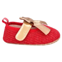 Baby Moo Bow Knot Velcro Strap Ribbed Anti-Skid Ballerina Booties - Red