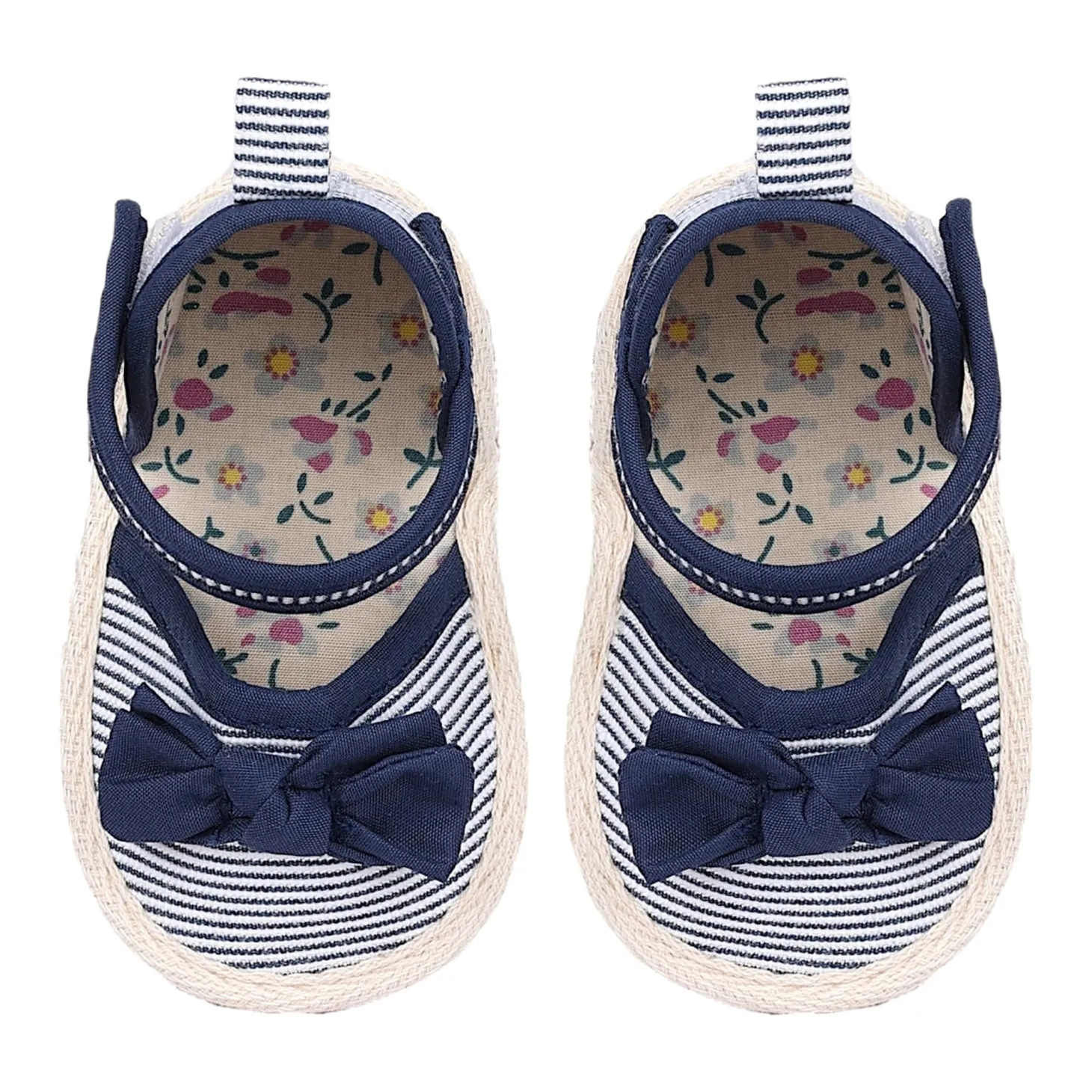Baby Moo Bow Nautical Striped Velcro Straps Anti-Skid Sandals - Blue