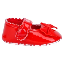 Baby Moo Bow Velcro Strap Patent Leather Anti-Skid Ballerina Booties - Red