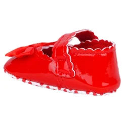 Baby Moo Bow Velcro Strap Patent Leather Anti-Skid Ballerina Booties - Red